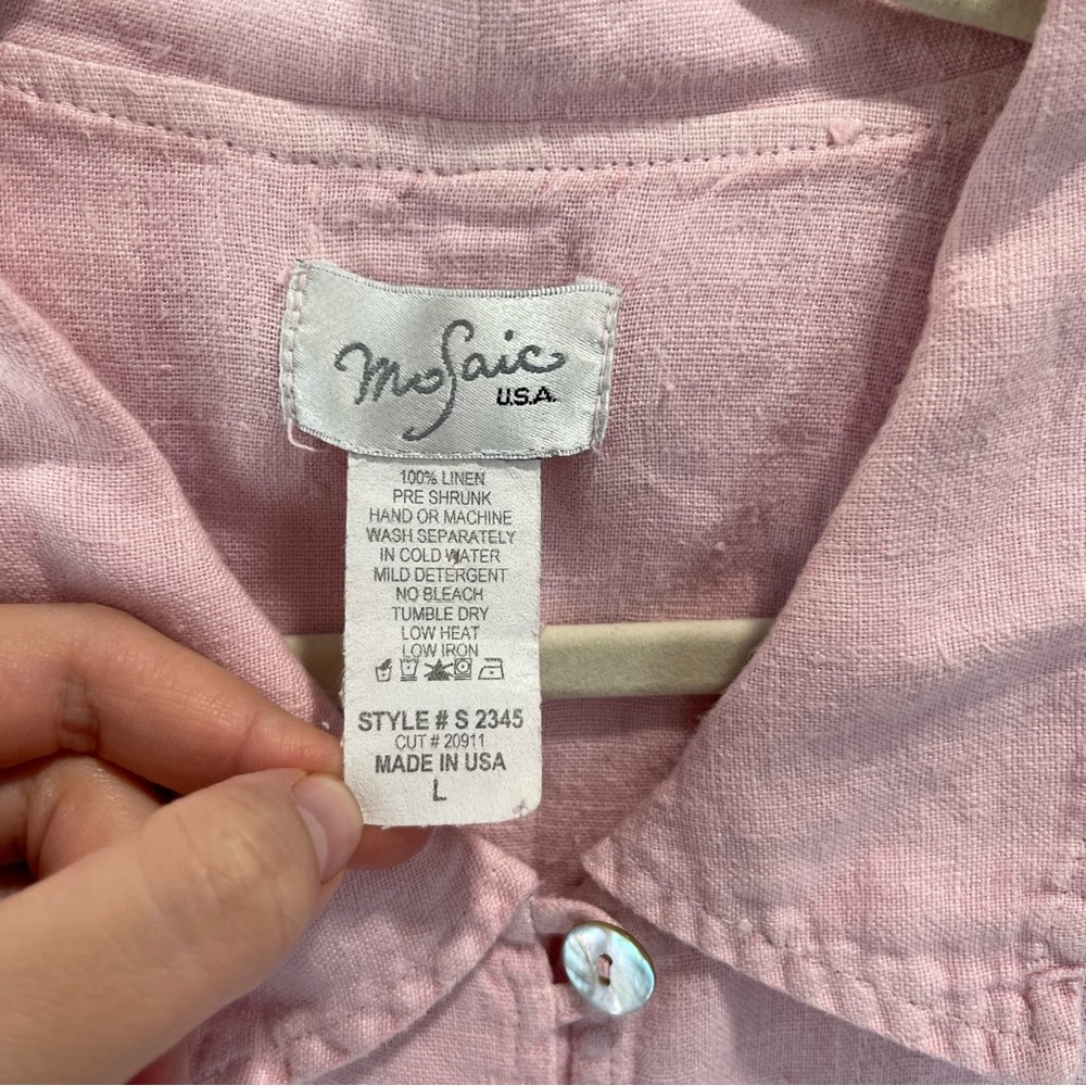 Mosaic USA 100% Linen Pink Button Down Size L - Picture 3 of 6